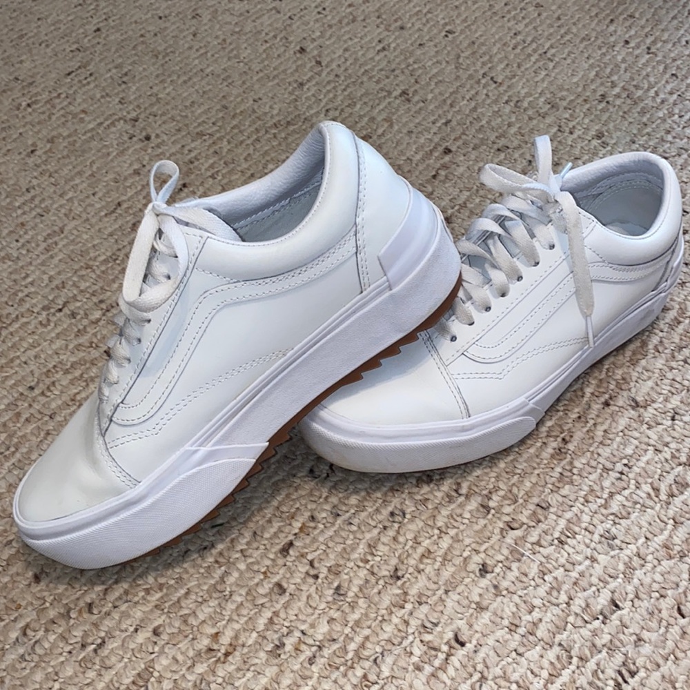 Vans Old Skool Stacked sneakers in triple white leather